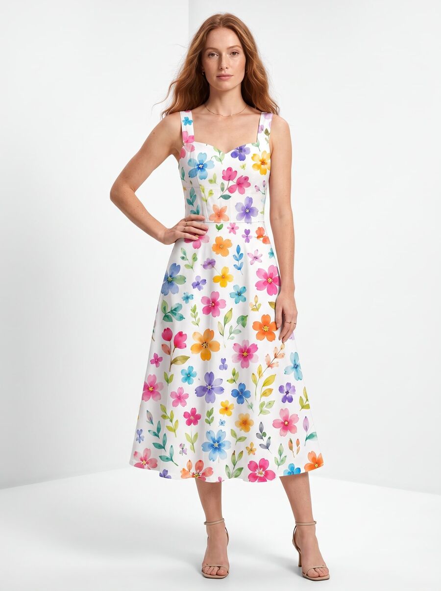 Floral print dress on model